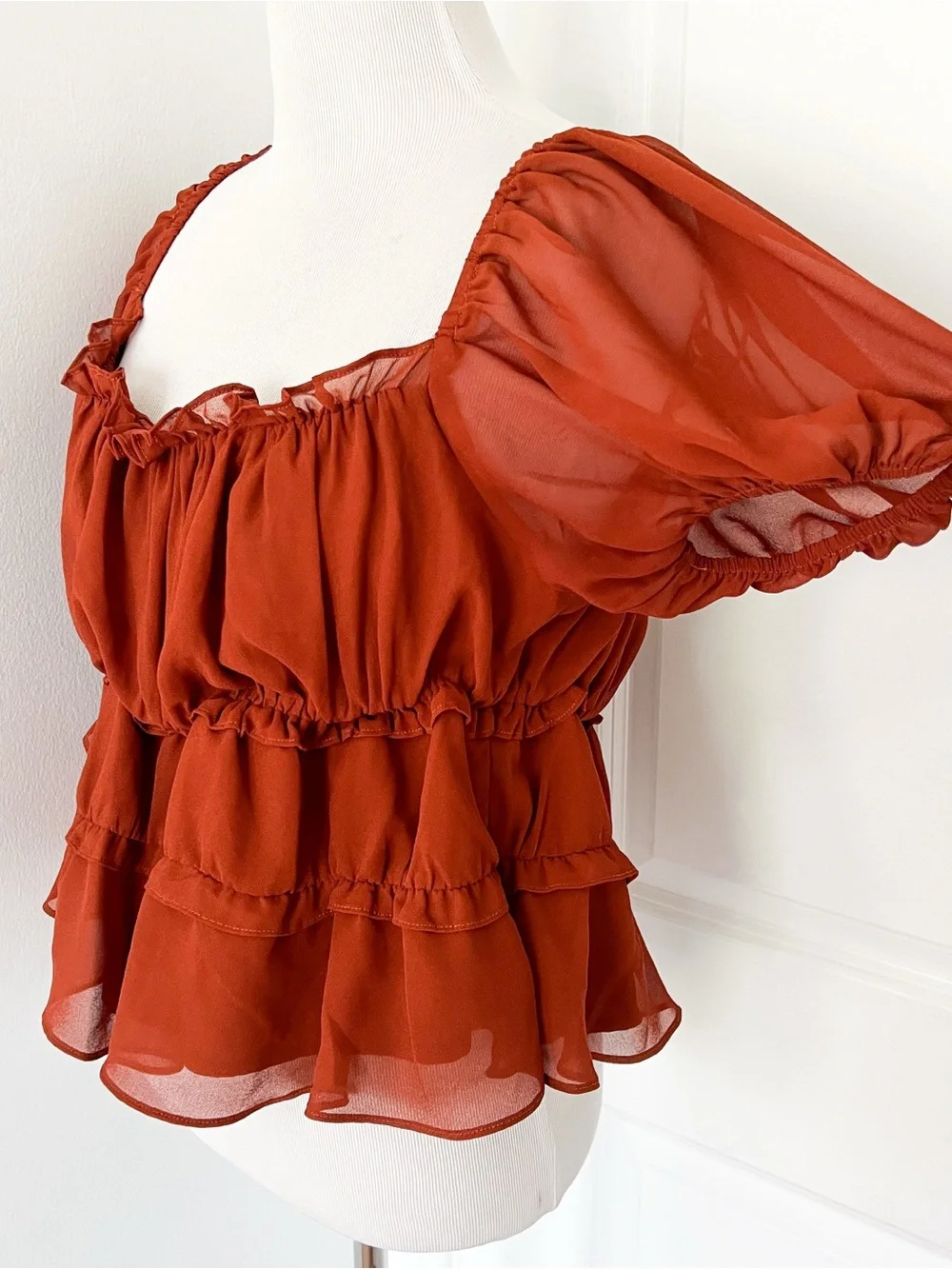 Astr Rust Brown Ruffle Peasant Blouse - XL